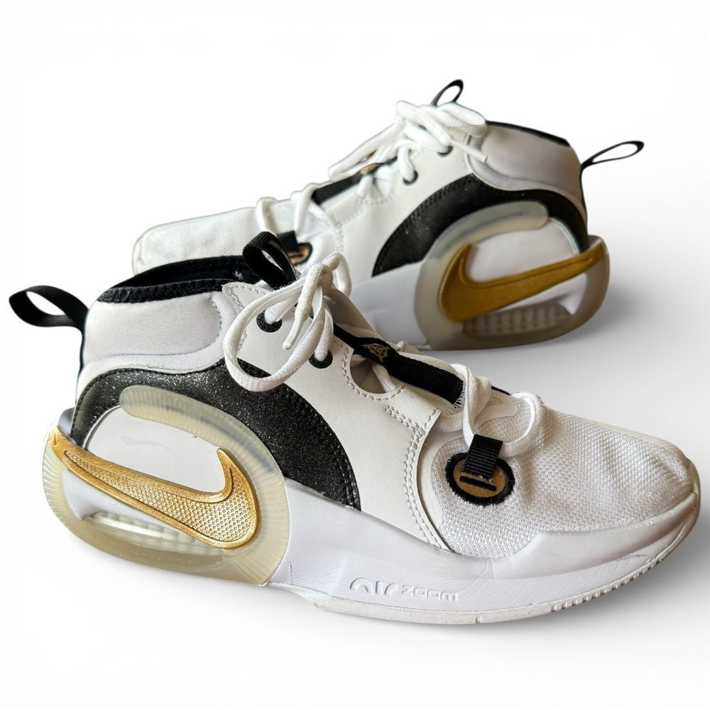 NIKE KIDS AIR ZOOM CROSSOVER 2 BASKETBALL SHOES White Black Gold 4.5 Y - Picture 2 of 14